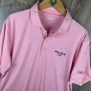 Johnnie-O Lyndon Polo Shirt Mens Large Pink Striped Palmer Cup PGA Golf